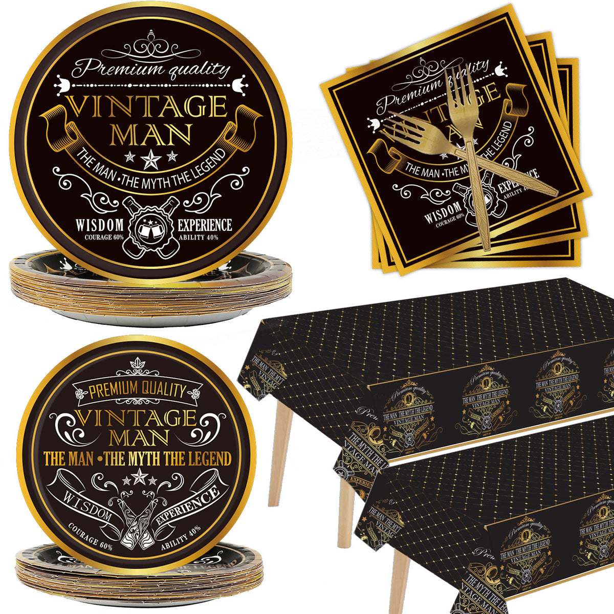 98 Pcs Vintage Aged Party Supplies for 24 Guests