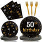 50th Birthday Theme Party Supplies,Plates Napkins Forks Set of 96pcs