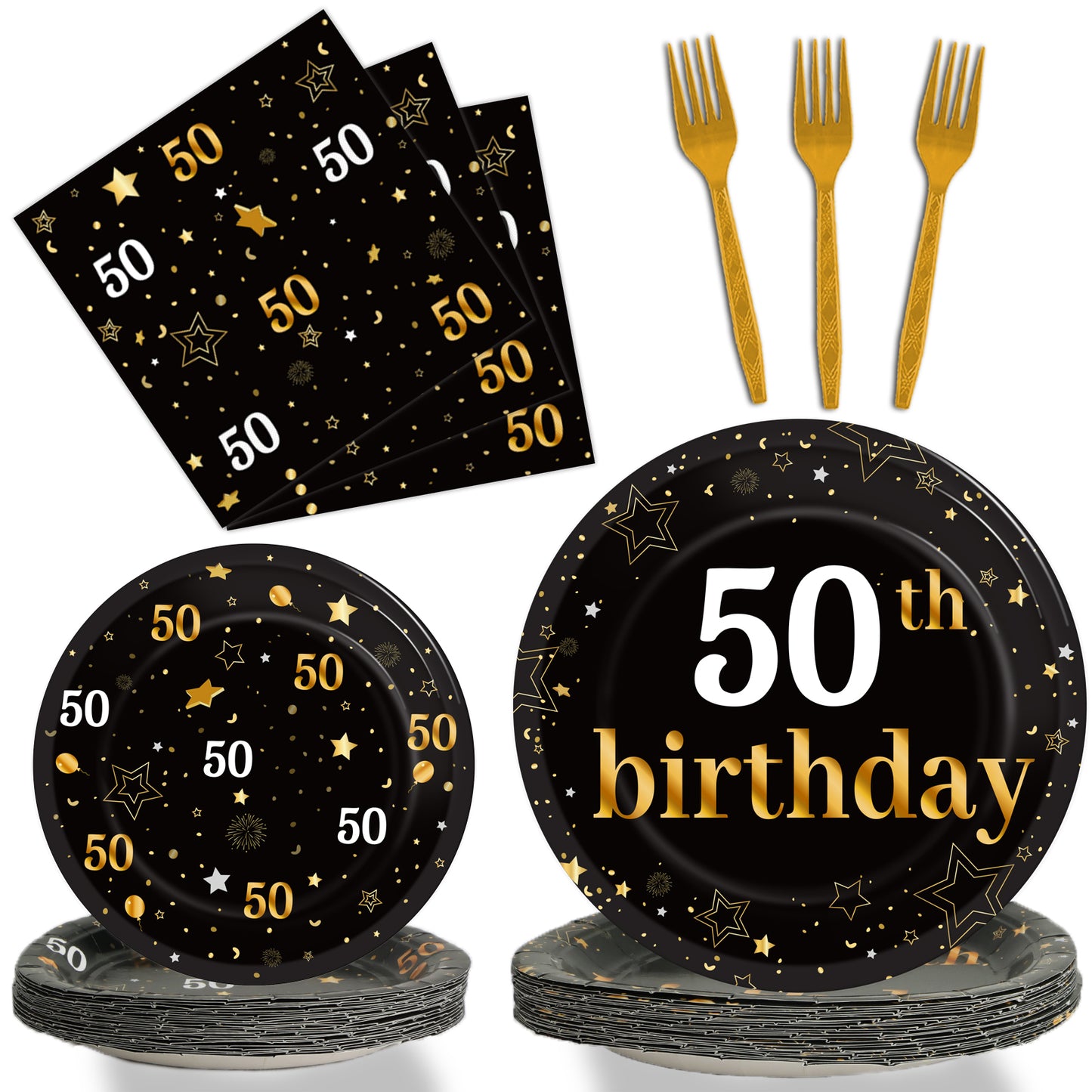 50th Birthday Theme Party Supplies,Plates Napkins Forks Set of 96pcs