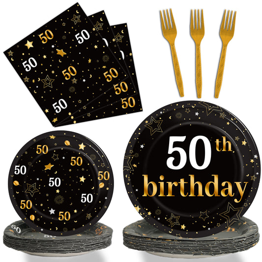 50th Birthday Theme Party Supplies,Plates Napkins Forks Set of 96pcs
