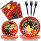 Movie Night Theme Party Supplies,Plates Napkins Forks Set of 96pcs