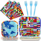 96 Pcs International World Flags Party Supplies Tableware Set for 24 Guests