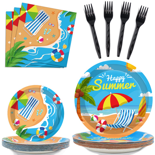 Beach Theme Party Supplies,Plates Napkins Forks Set of 96pcs