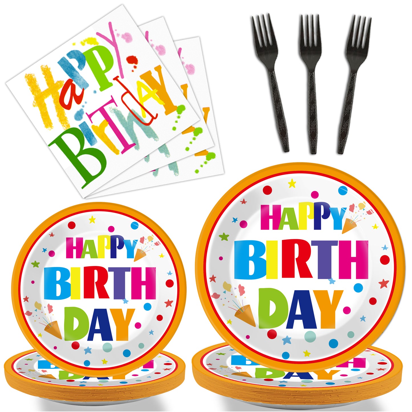 Happy Birthday Party Supplies,Plates Napkins Forks Set of 96pcs