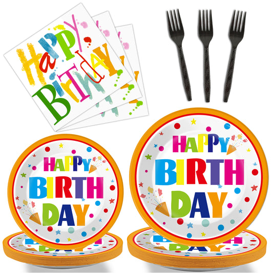 Happy Birthday Party Supplies,Plates Napkins Forks Set of 96pcs