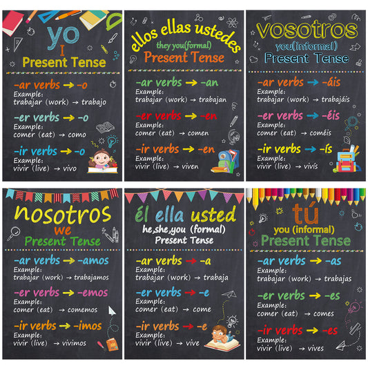 6 Pieces Spanish Verb Conjugation Posters Spanish Grammar Educational Posters