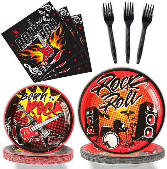 96 Pcs Rock and Roll Party Tableware Set Supplies Fork 24 Guests