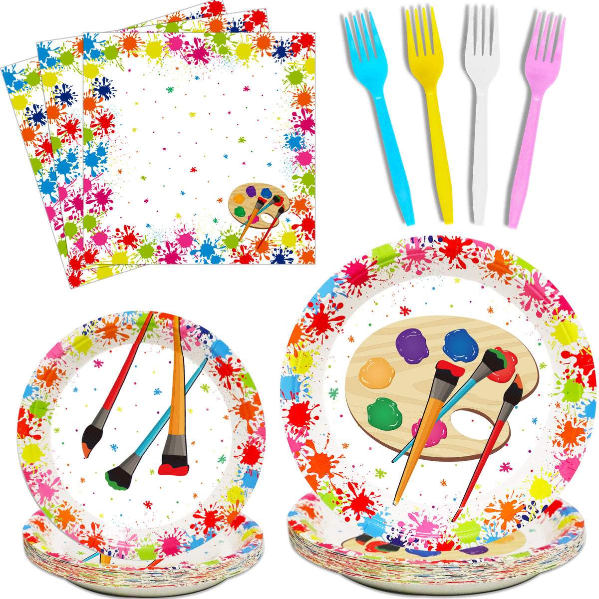 96 Pcs ART paint Party Tableware Decoration Supplies for 24 Guests