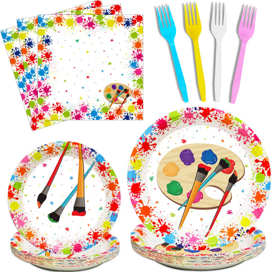 96 Pcs ART paint Party Tableware Decoration Supplies for 24 Guests