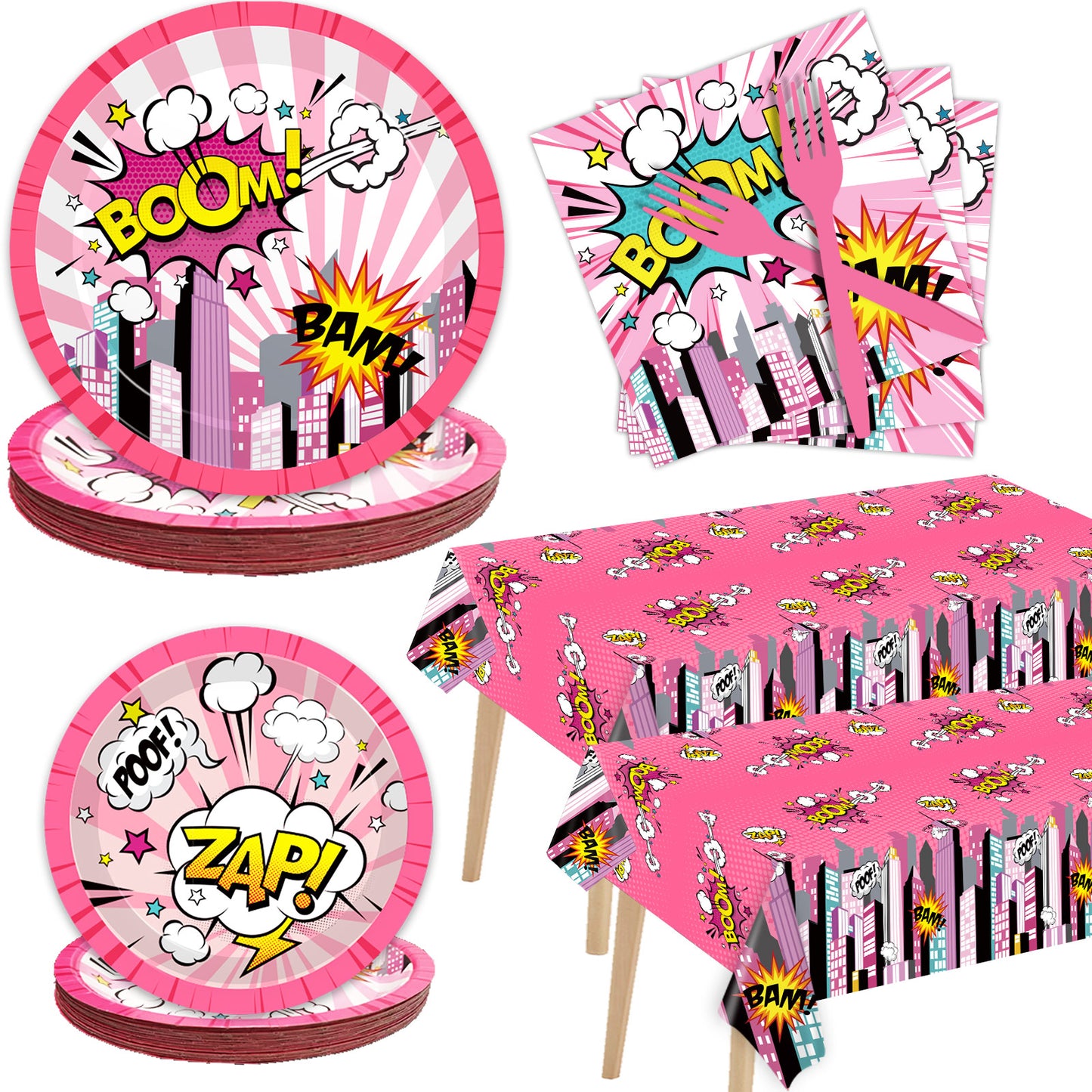 98 Pcs Super Hero Girl Birthday Party Supplies for 24 Guests