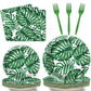 96 Pieces Palm Leaf Tableware Set Paper Plates Napkins Forks for 24 Guests
