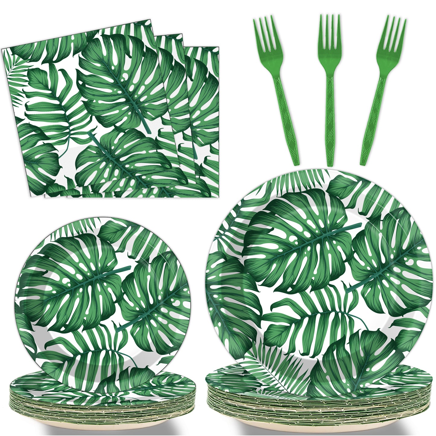 96 Pieces Palm Leaf Tableware Set Paper Plates Napkins Forks for 24 Guests