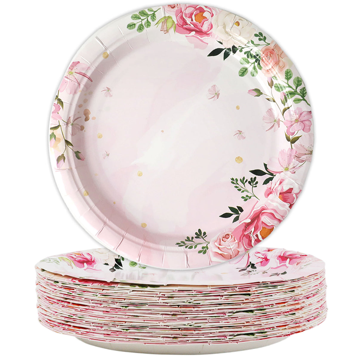 Disposable Floral Party Dessert Plates,Set of 24