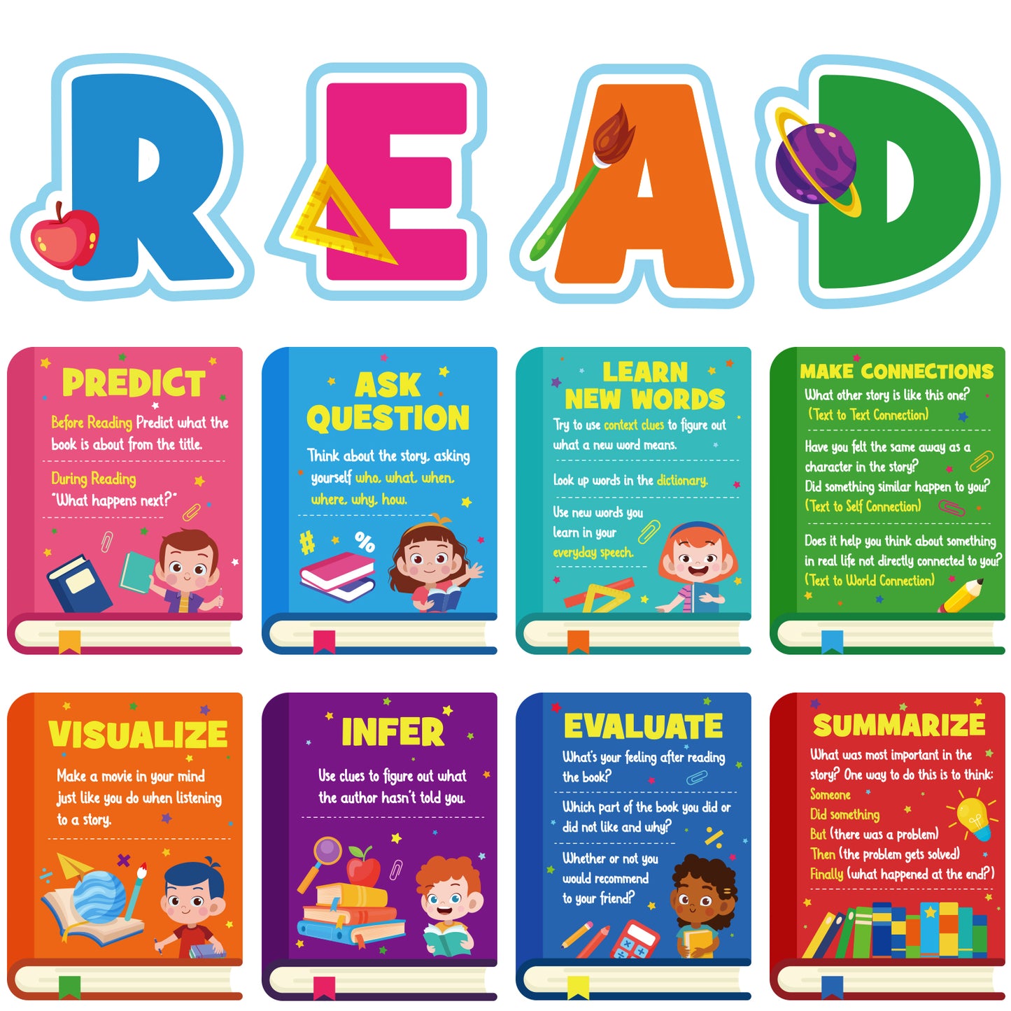 12 Pack Colorful Reading Strategy Posters Classroom Decorations Bulletin Board