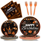 96 Pieces Whiskey Birthday Party Tableware Set Paper Plates Napkins Forks for 24 Guests