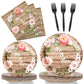 96 Pieces Mr. & Mrs. Tableware Set Bridal Shower Wedding Paper Plates Napkins Forks for 24 Guests
