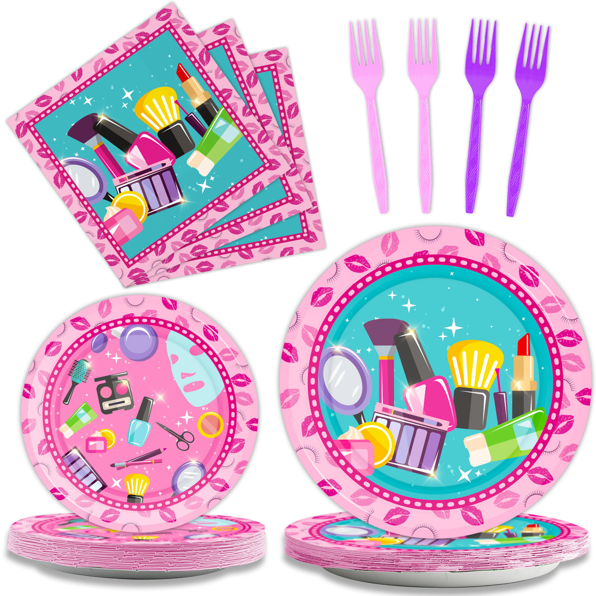 Spa Theme Party Supplies,Plates Napkins Forks Set of 96pcs