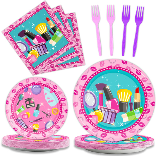 Spa Theme Party Supplies,Plates Napkins Forks Set of 96pcs