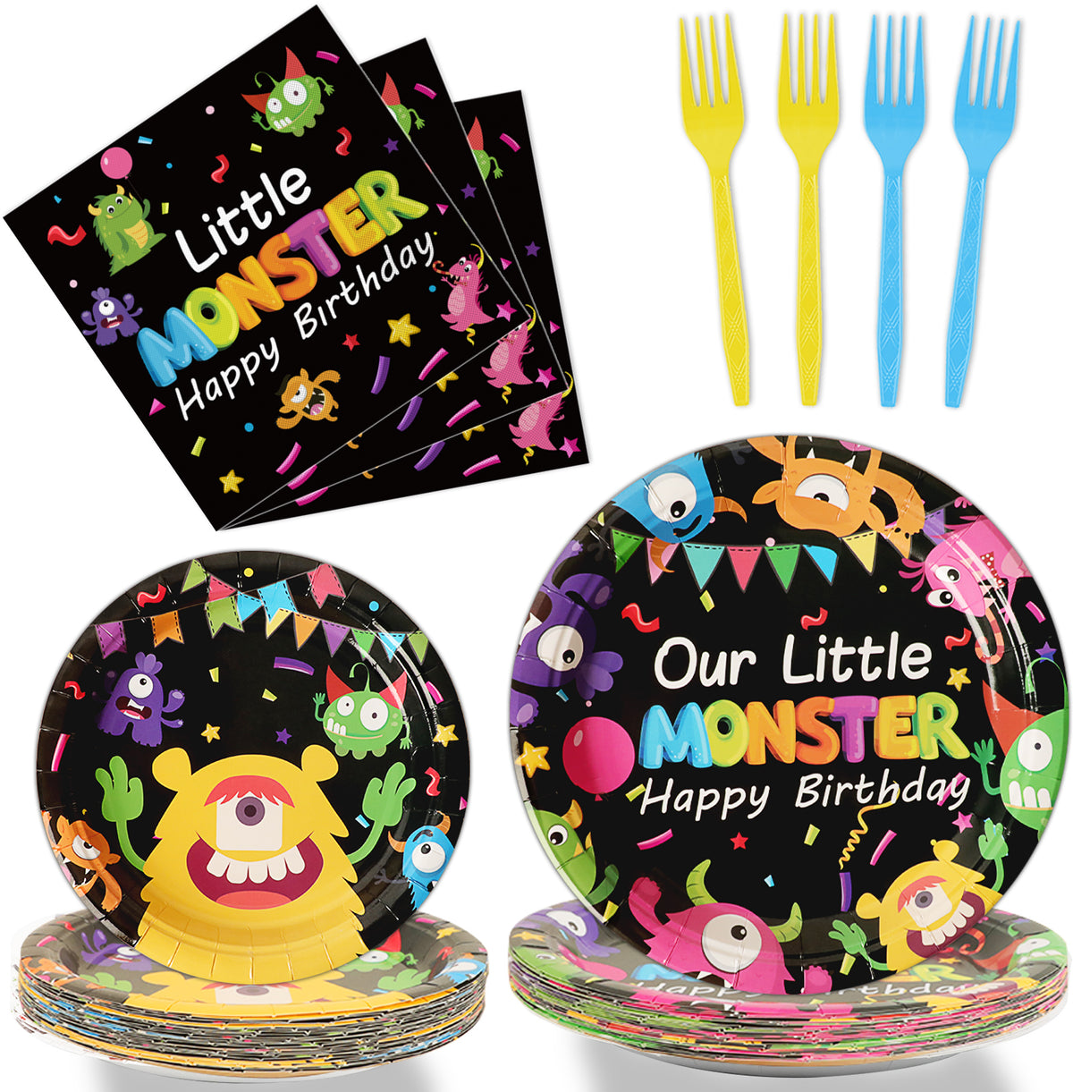 96 Pcs Monster Party Tableware Set  Decoration Supplies for 24 Guests