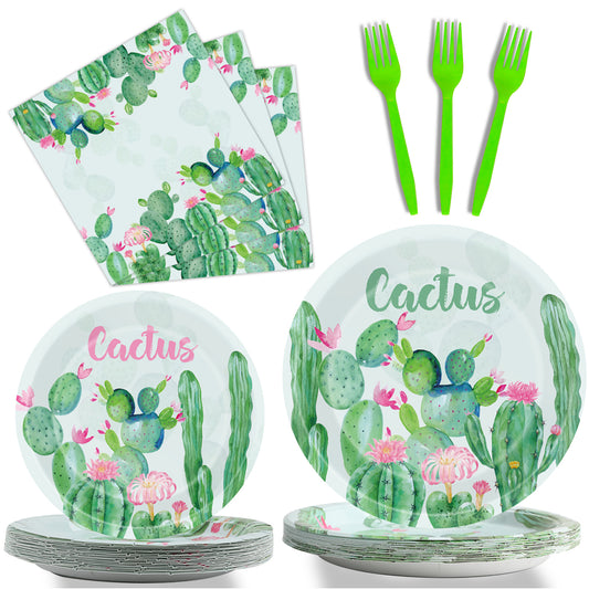 96 Pcs Cactus Party Tableware Supplies for 24 Guests