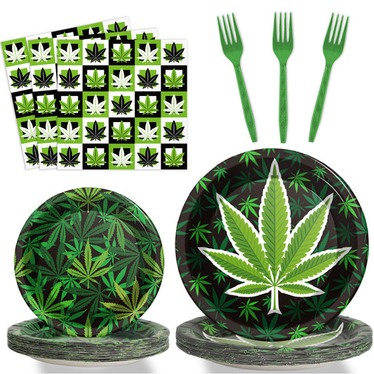 96 Pieces Weed Themed Party Tableware Set Paper Plates Napkins Forks for 24 Guests