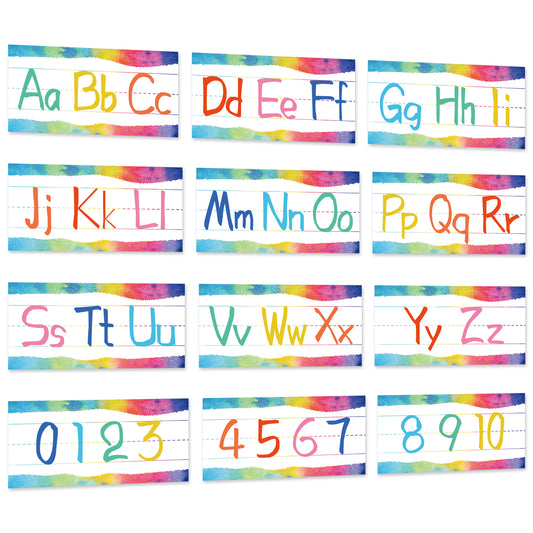 12 Pieces Alphabet Bulletin Board Strips Set Alphabet Line & Number Border Posters(Watercolor)