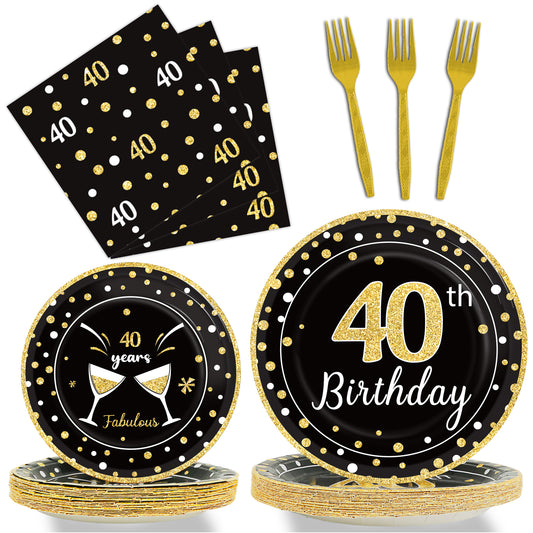 40th Birthday Theme Party Supplies,Plates Napkins Forks Set of 96pcs