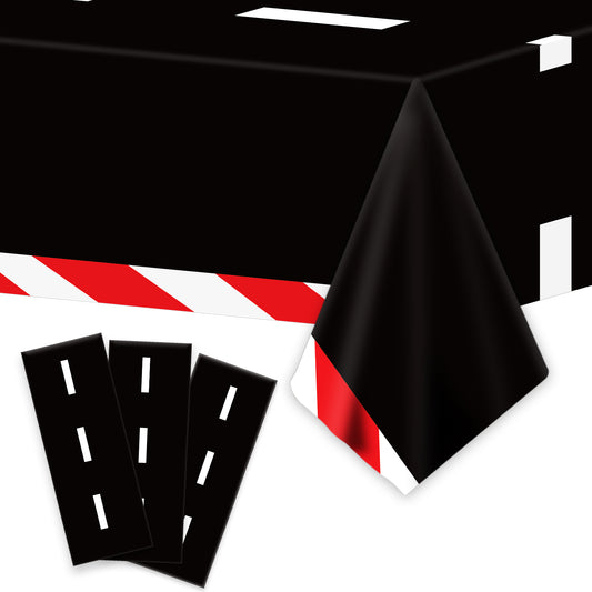 3 Pcs Racing Car Tablecloth Black Racetrack Party Tablecover