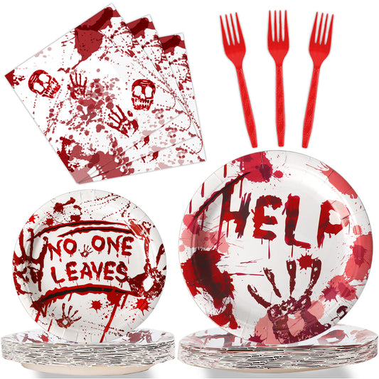 96 Pieces Bloody Good Time Party Tableware Set Paper Plates Napkins Forks for 24 Guests