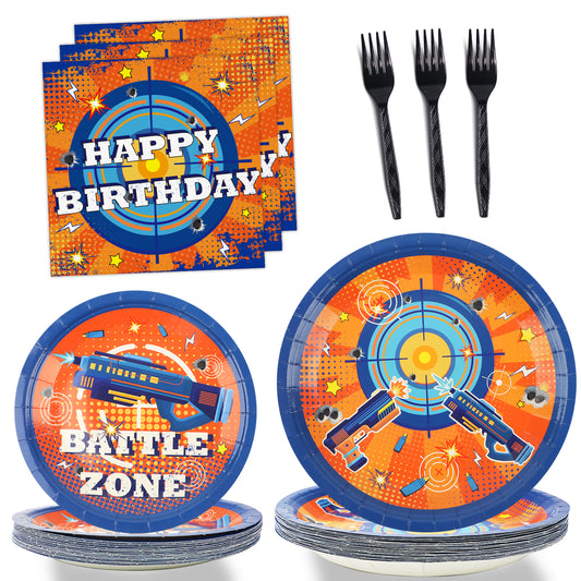 Dart War Theme Party Supplies,Plates Napkins Forks Set of 96pcs