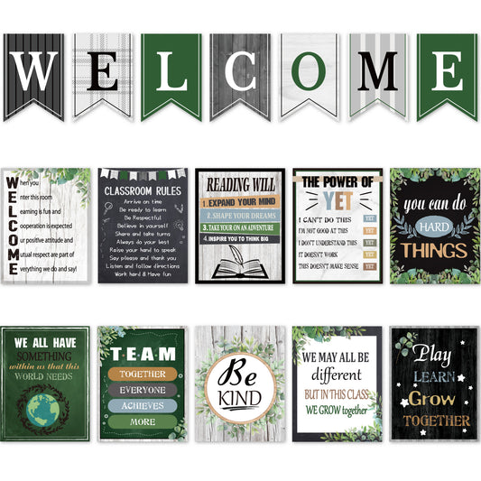 17 Pieces Farmhouse Classroom Motivational Posters Welcome Decor