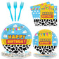 96 Pieces Toy Inspired Game Story Party Tableware Set Paper Plates Napkins Forks for 24 Guests