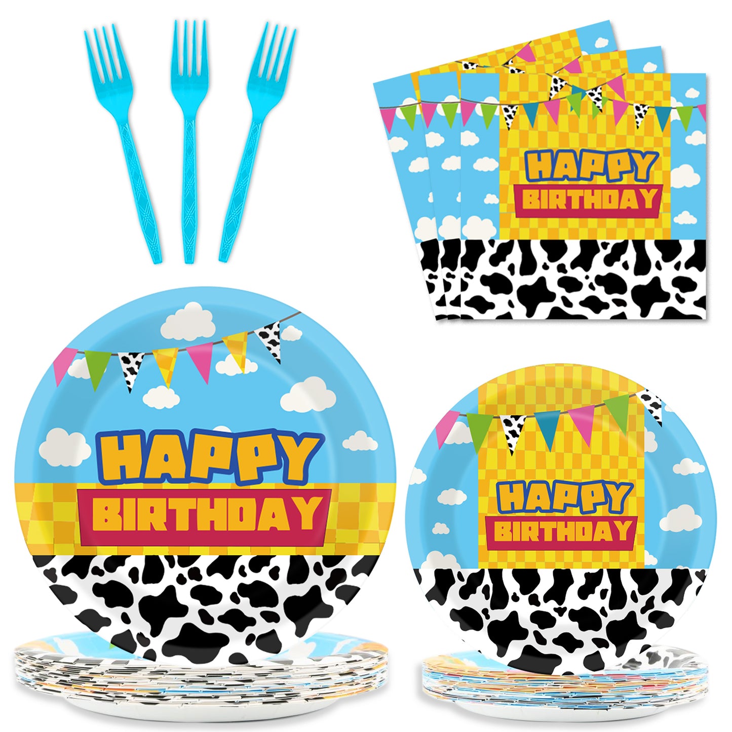 96 Pieces Toy Inspired Game Story Party Tableware Set Paper Plates Napkins Forks for 24 Guests
