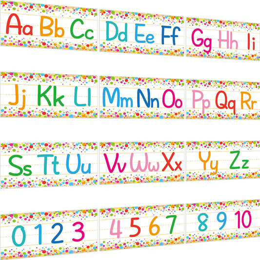 12 Pieces Alphabet Bulletin Board Strips Set Alphabet & Number Border (Confetti)