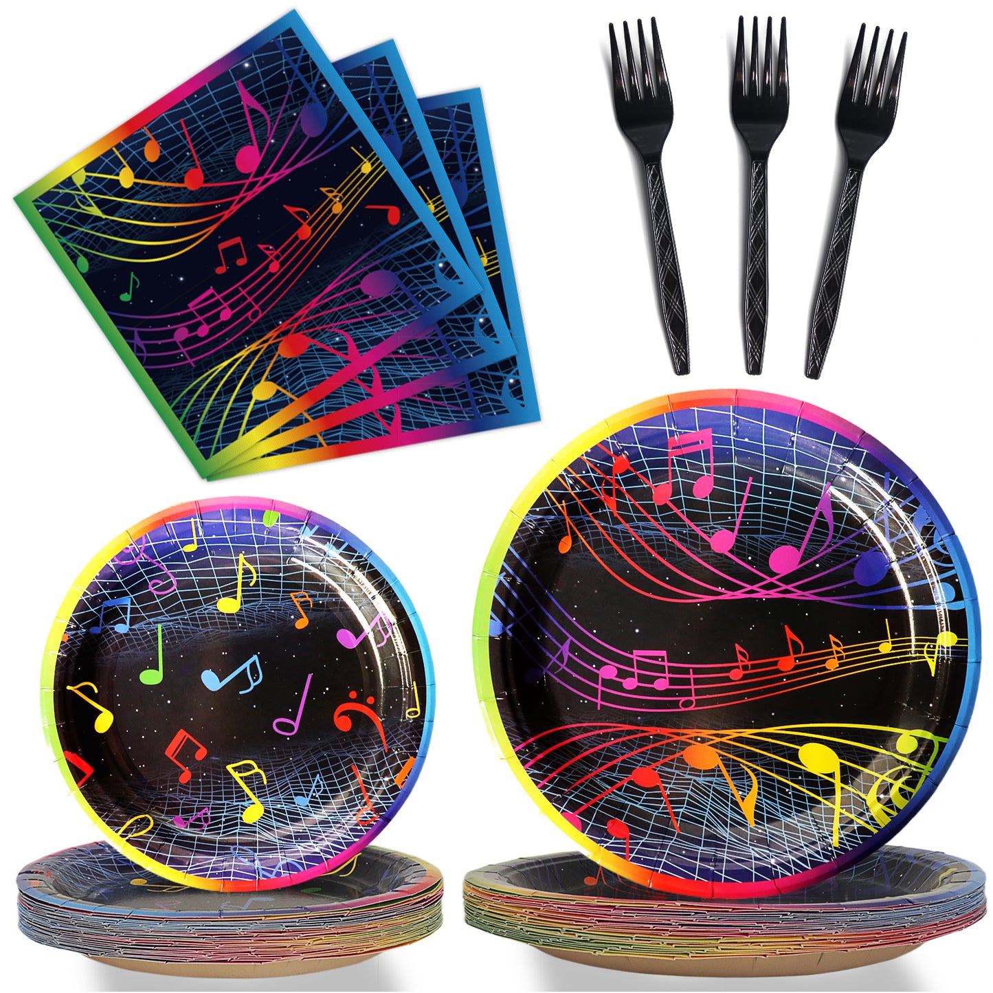 96 Pieces Musical Notes Tableware Set Paper Plates Napkins Forks for 24 Guests
