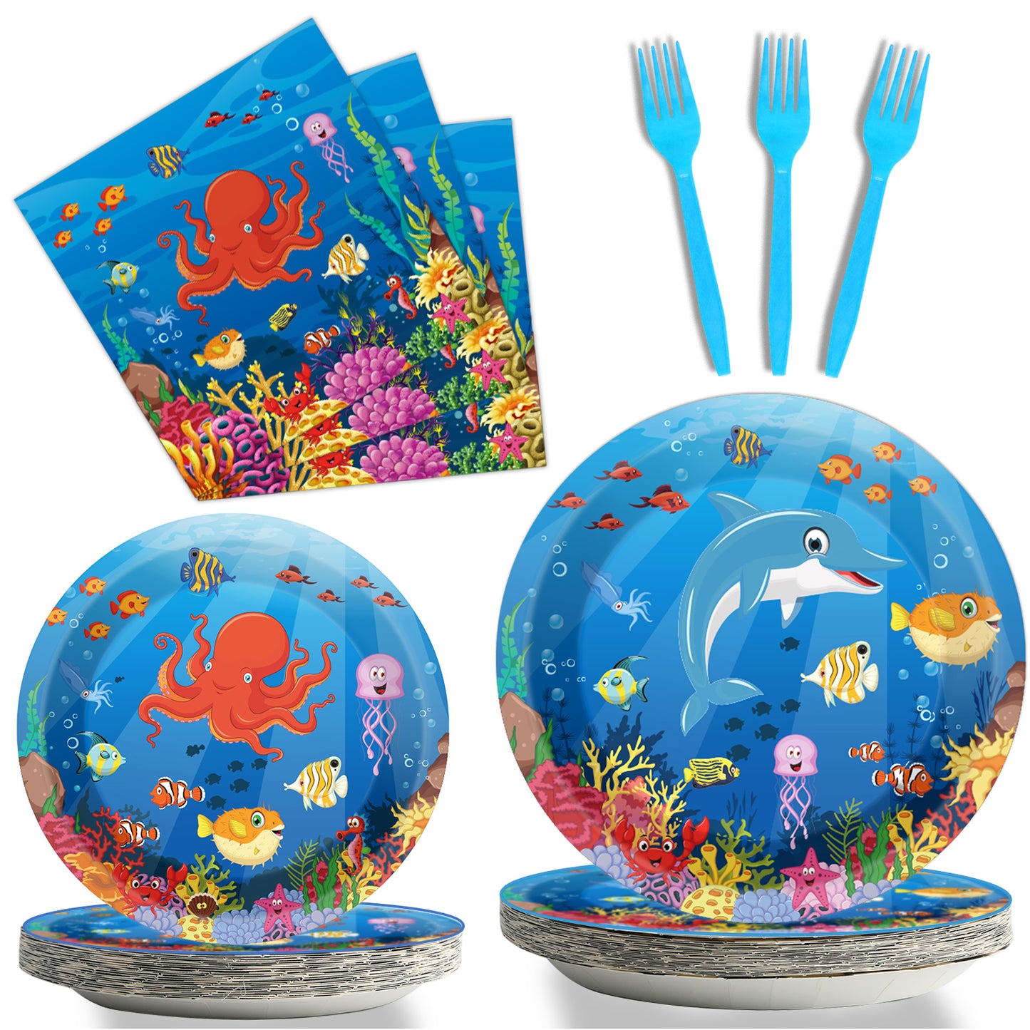 96 Pcs Under The Sea Party Tableware Supplies for 24 Guests