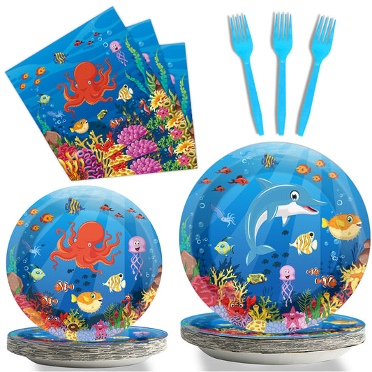96 Pcs Under The Sea Party Tableware Supplies for 24 Guests
