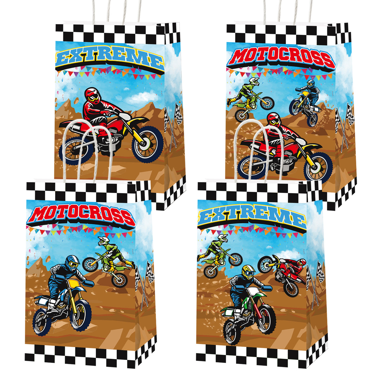 Dirt Bike Party Gift Treat Bags with Handle, 12pieces