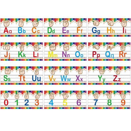 12 Pieces ASL Alphabet and Numbers Bulletin Board Alphabet Strips Set