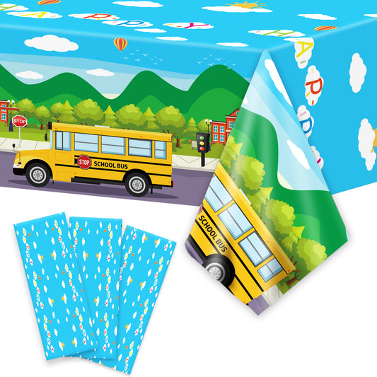 3 Pcs School Bus Tablecloth Back to School Party Tablecover
