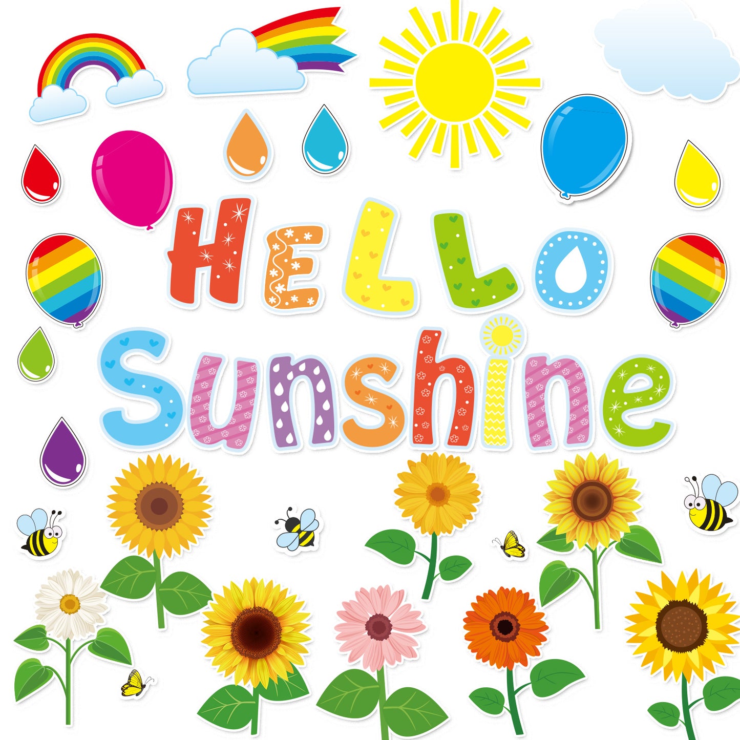 Hello Sunshine Cut-Outs Colorful Sunflower Inspirational Classroom Decoration