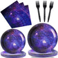 Galaxy Space Theme Party Supplies,Plates Napkins Forks Set of 96pcs