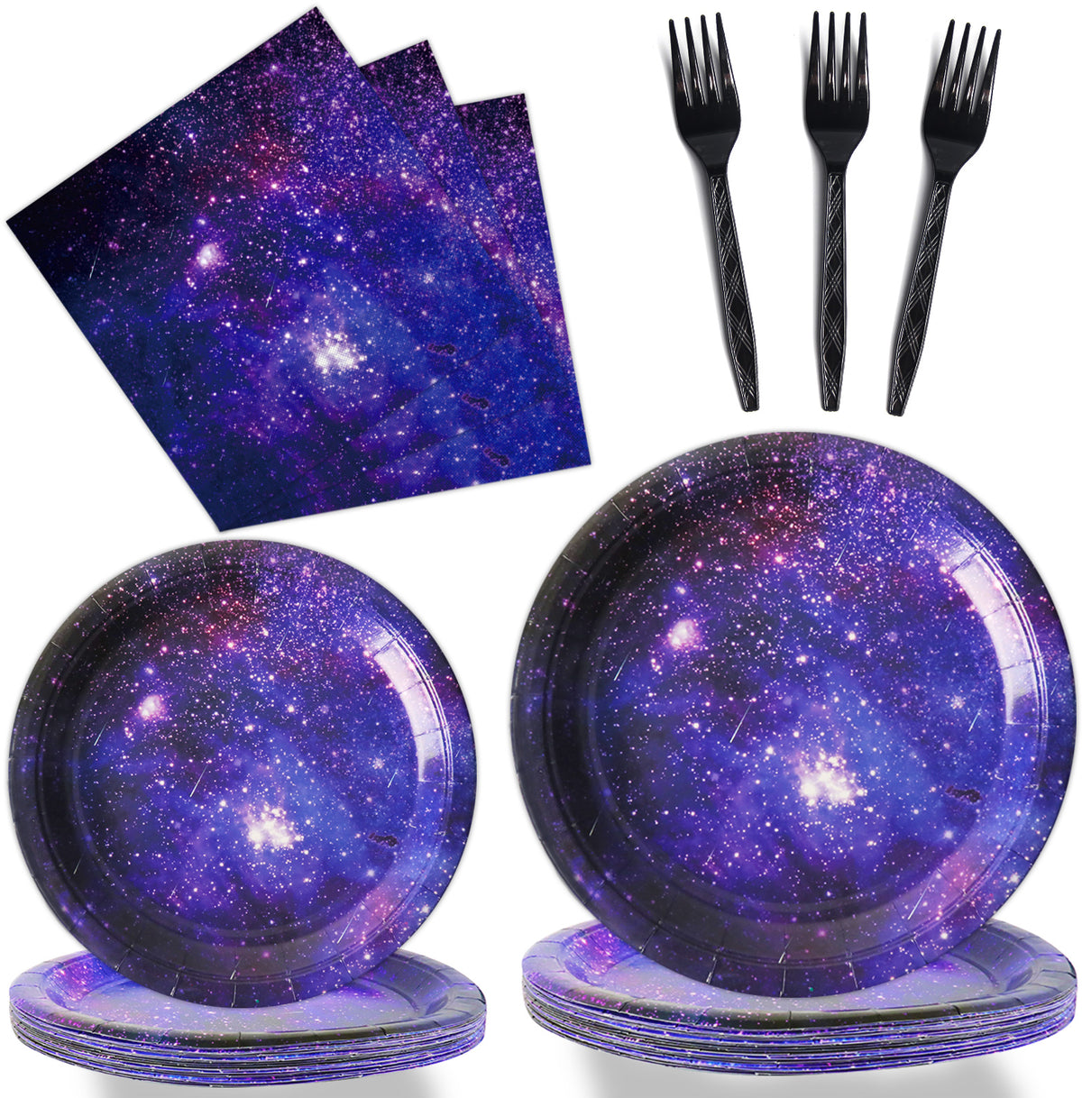 Galaxy Space Theme Party Supplies,Plates Napkins Forks Set of 96pcs