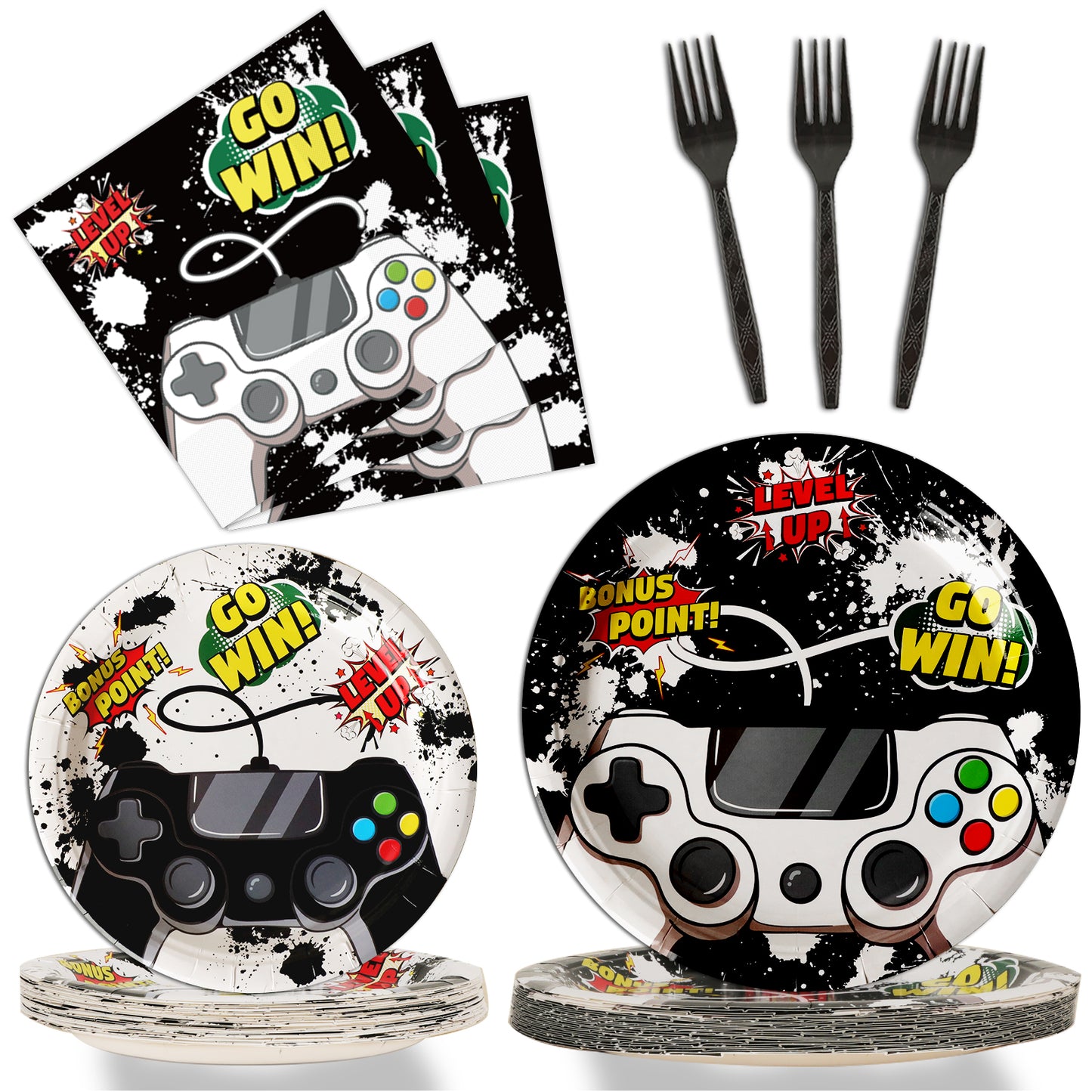 96 Pcs Video Game Party Tableware Set Paper Plate Napkin Fork 24 Guests