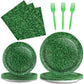 Grass Theme Party Supplies,Plates Napkins Forks Set of 96pcs