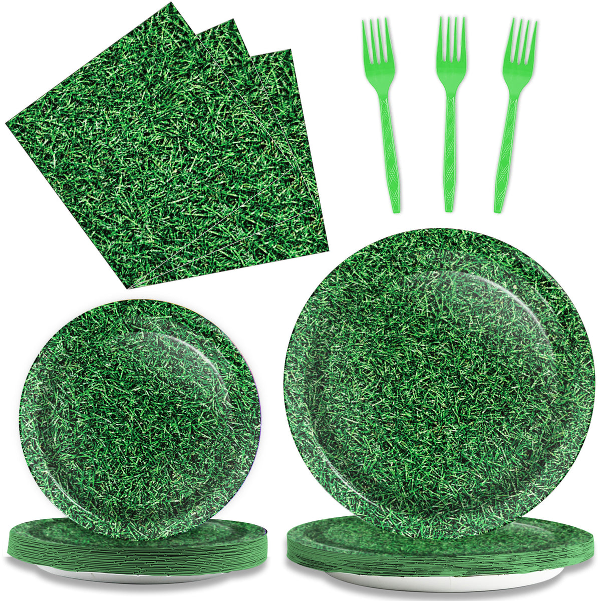 Grass Theme Party Supplies,Plates Napkins Forks Set of 96pcs