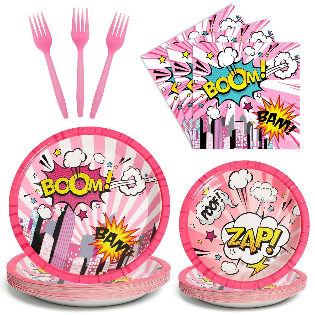 96 Pcs Super Hero Girl Party Tableware Supplies for 24 Guests