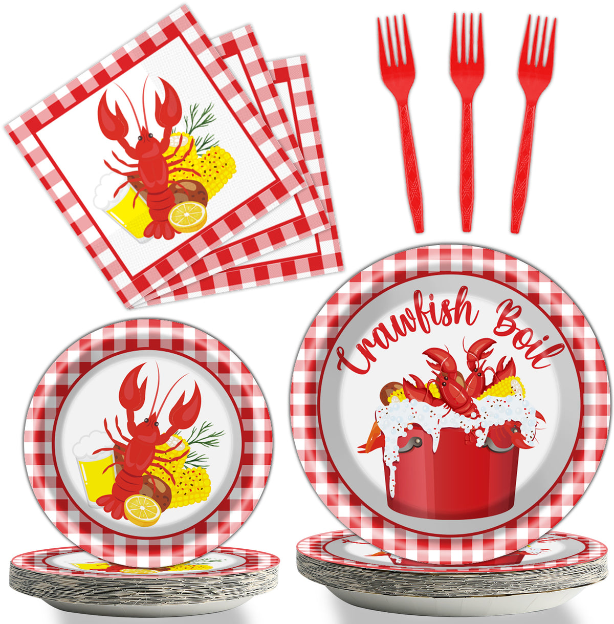 Crawfish Theme Party Supplies,Plates Napkins Forks Set of 96pcs