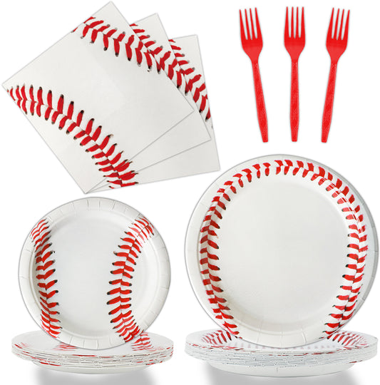 Baseball Theme Party Supplies,Plates Napkins Forks Set of 96pcs