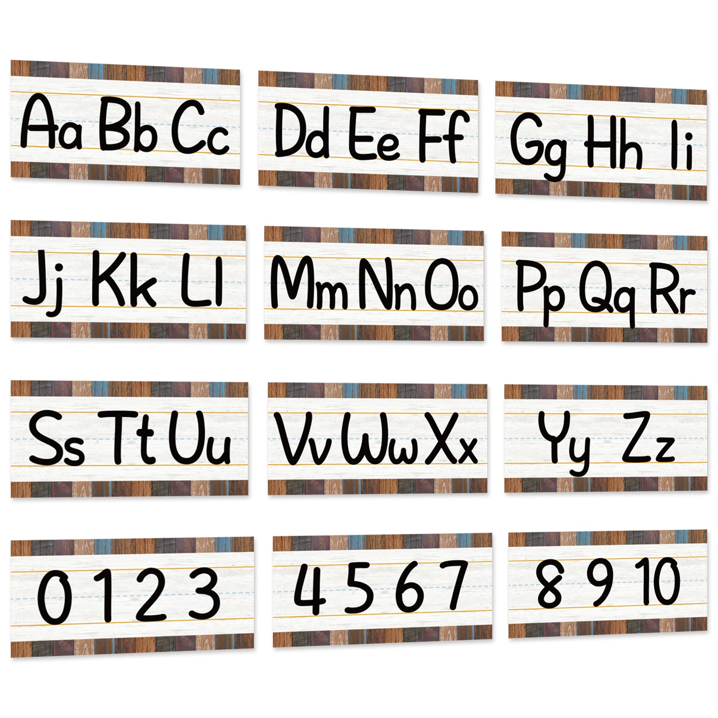 12 Pieces Alphabet Bulletin Board Strips Set Alphabet Line & Number Border Posters(Industrial Chic)